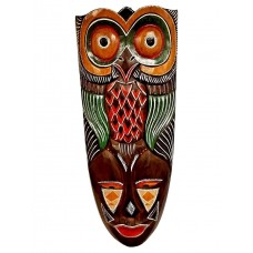 GORGEOUS 19" HANDCARVED AND PAINTED WOOD OWL DESIGN WALL DECOR MASK!    292671363101